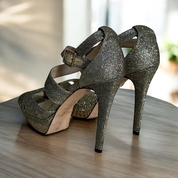 Authentic Jimmy Choo Women’s Kuki Gold Glitter Platform Stiletto Heels! 7! COA! - Picture 9 of 14